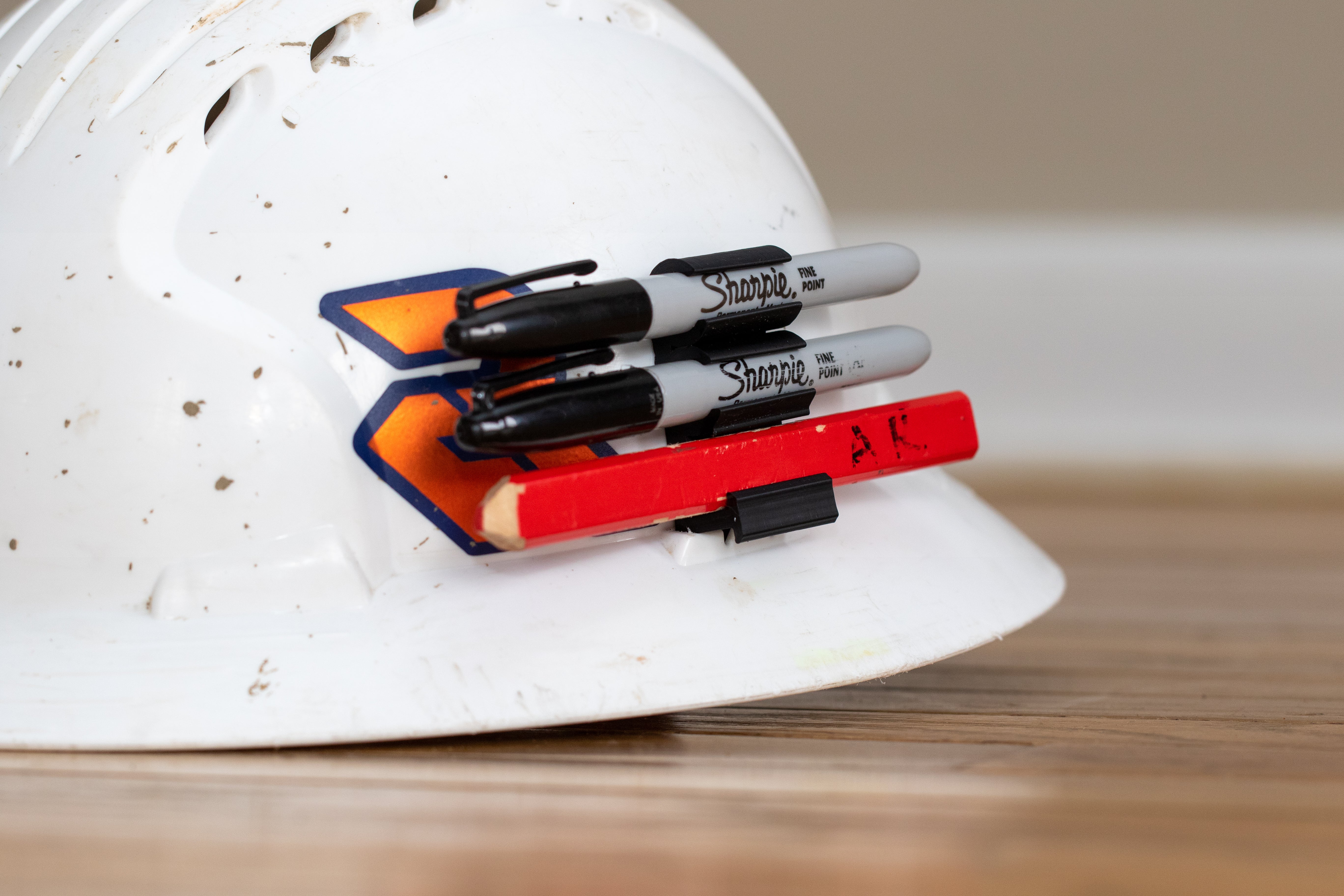 Hard hat store pencil holder